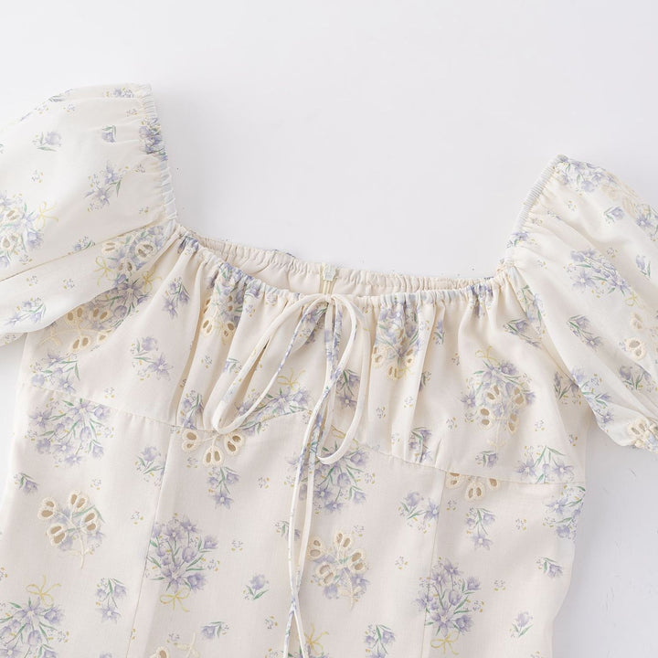 Long skirt sexy square neck floral dress