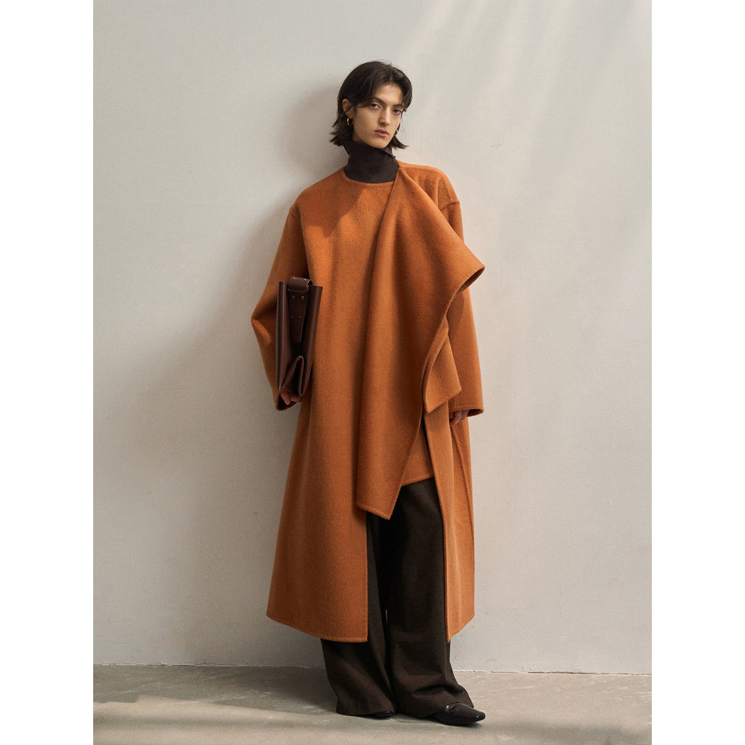 Shawl scarf long wool coat double-sided woolen coat