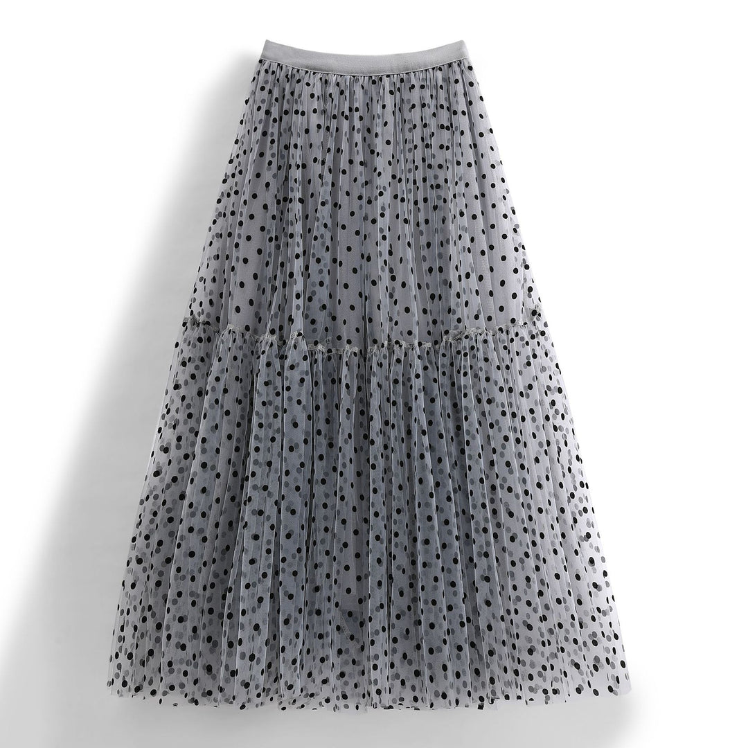 Mesh half skirt, heavy industry flocking polka dot skirt, oversized umbrella skirt, A-line skirt, fluffy gauze skirt