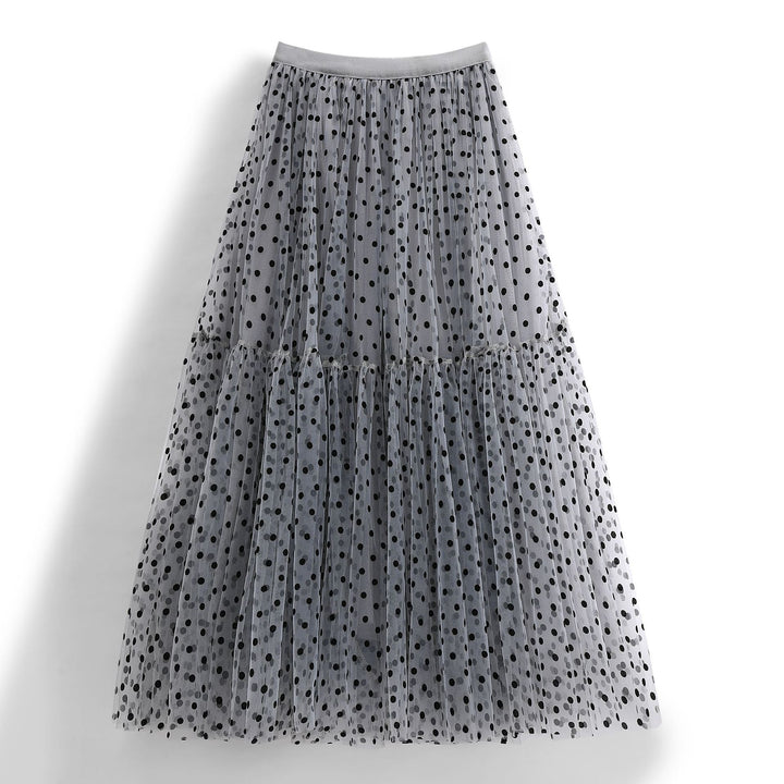 Mesh half skirt, heavy industry flocking polka dot skirt, oversized umbrella skirt, A-line skirt, fluffy gauze skirt