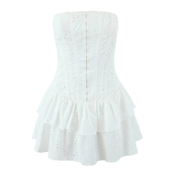 Embroidered fishbone strapless dress