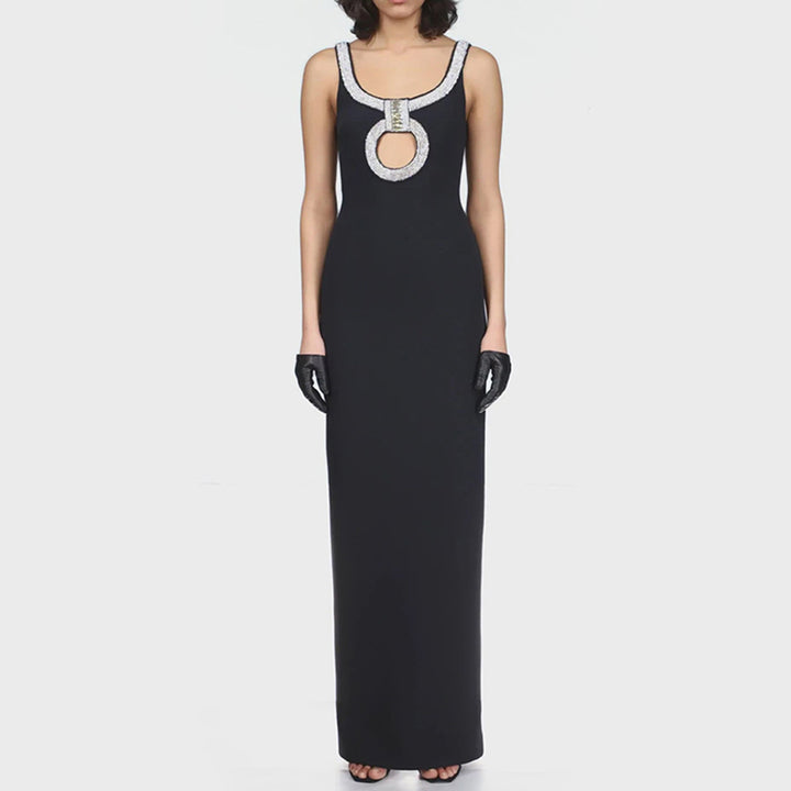 Womens Black Sleeveless Sling Design Diamond Party Club Bandage Dress