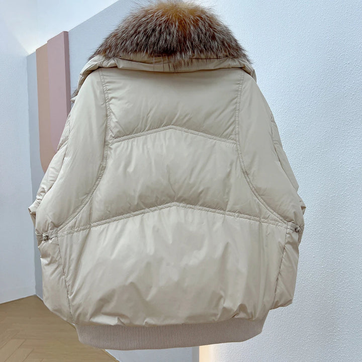 Janveny Natural Silver Fox Fur Collar Women&