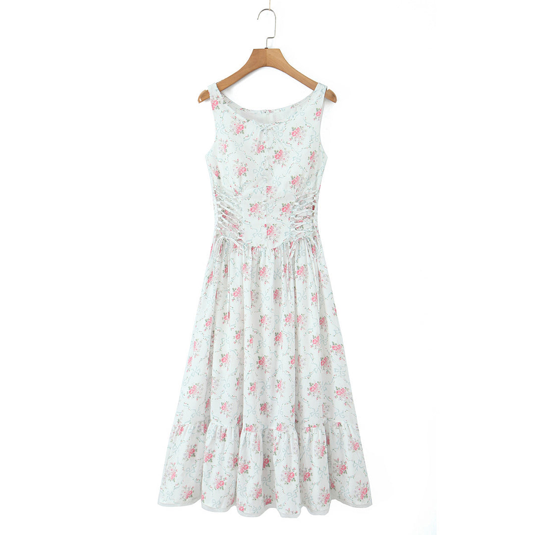Rose floral bow mid length dress