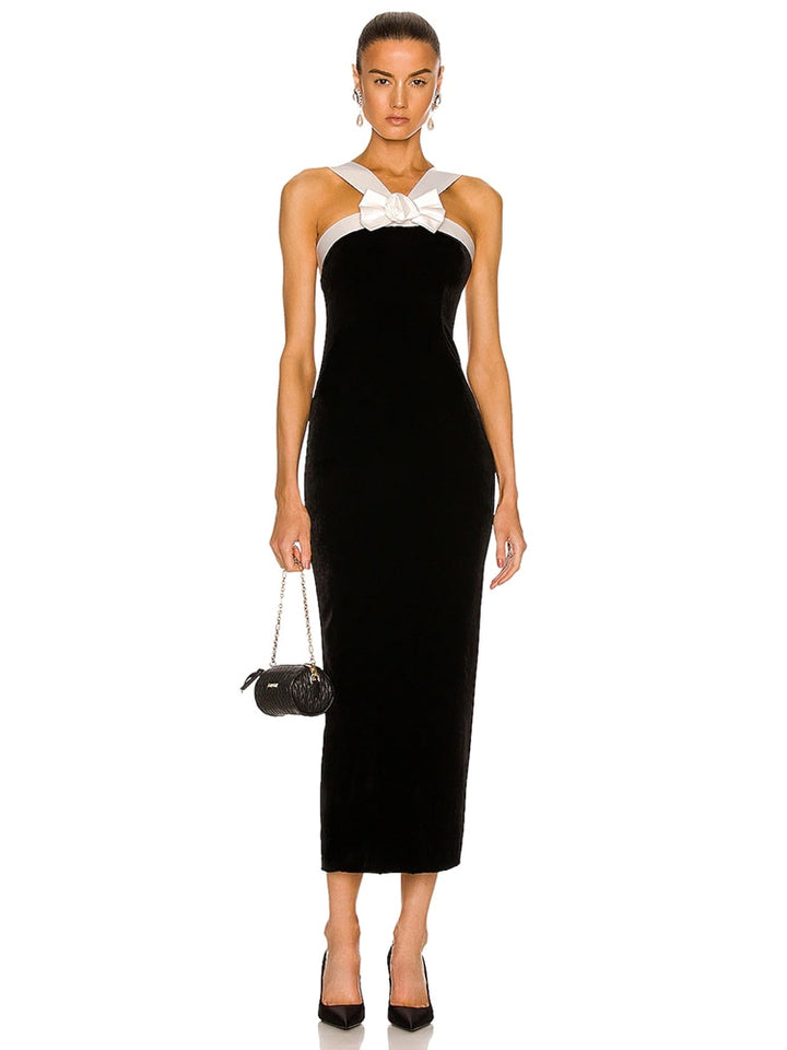 PB Summer New Sexy Black White Combo Bow Elegant Celebrity Club Party Bodycon Bandage Dress