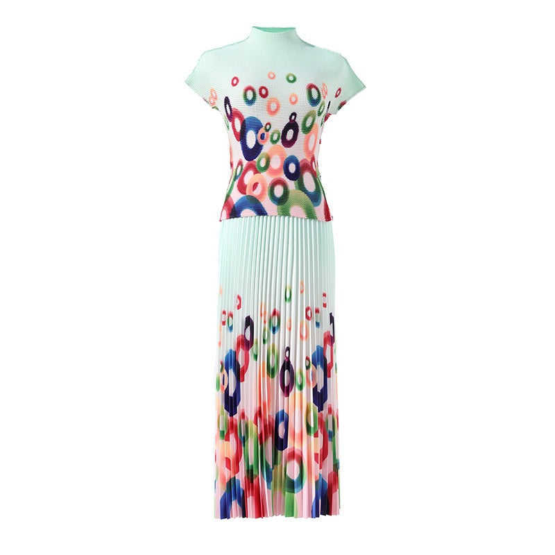 Printed pleated suit for women&