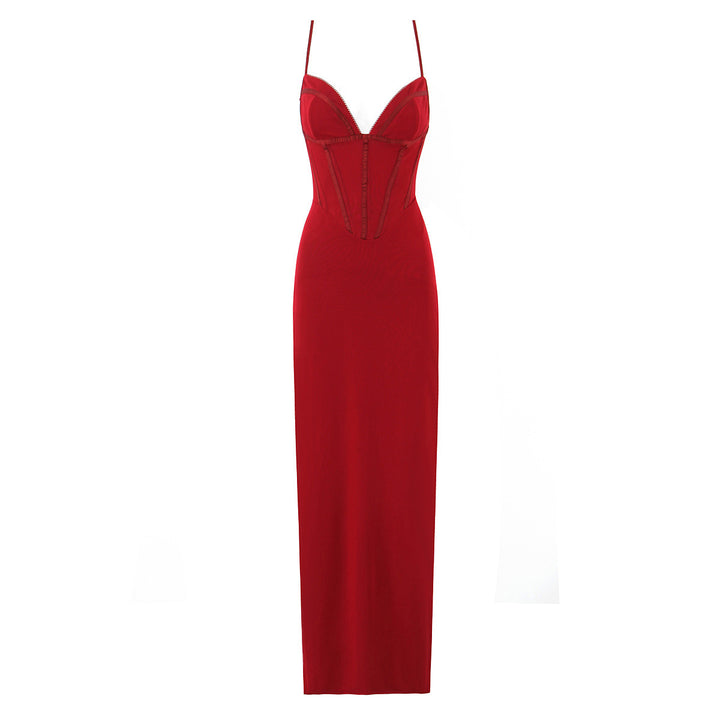 Butt hugging camisole long skirt fishbone slim fit strapless dress