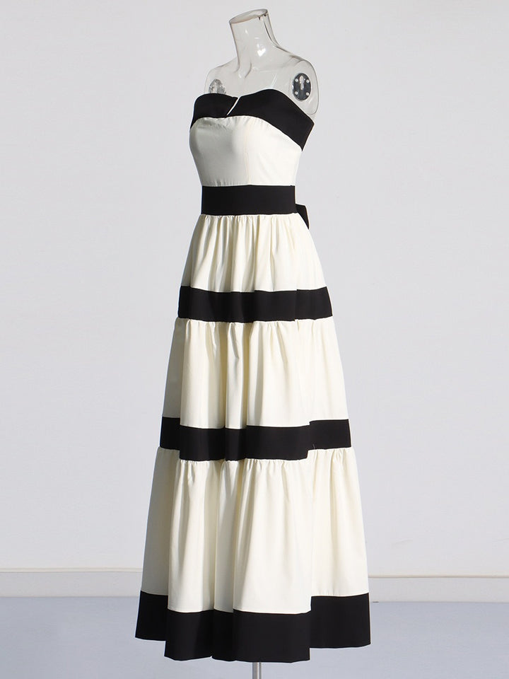 French elegant style large hem strapless skirt