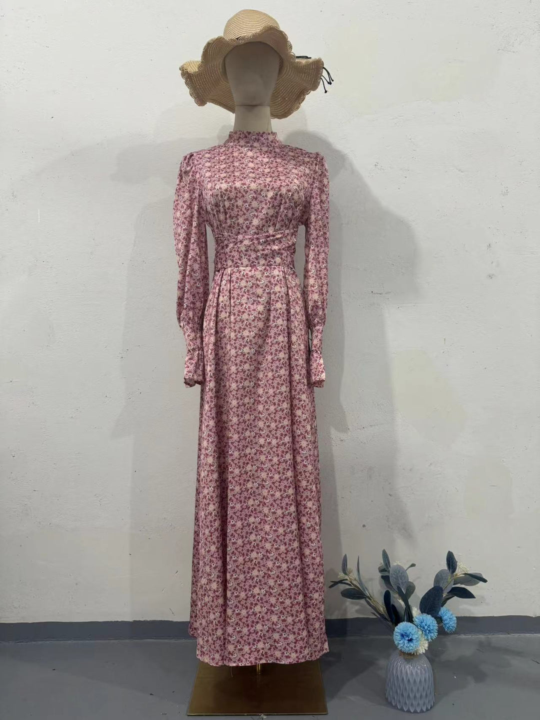 Floral Satin Summer Design Gentle Style Loose Tie Waist Dress with Floral Pattern Long Dress