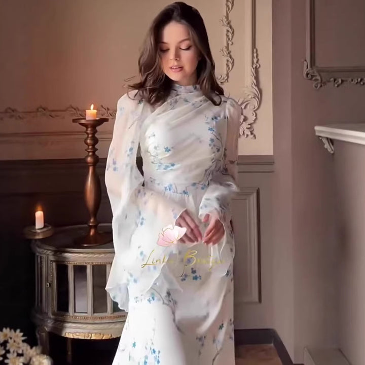 Slim fit long sleeved long skirt, autumn elegant temperament dress, retro style