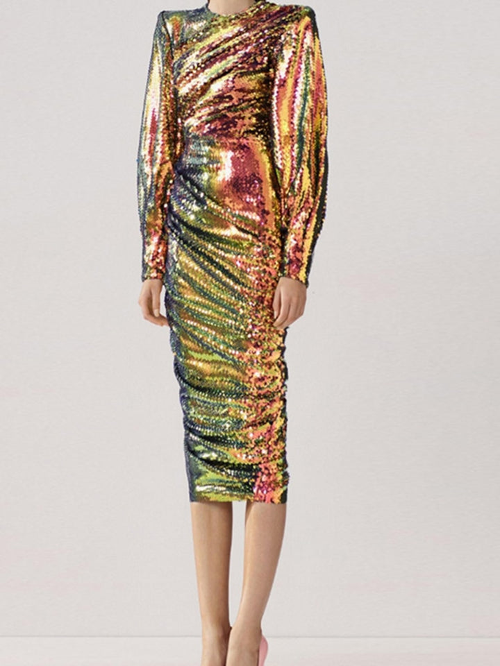 Women Elegant Midi Dress New Round Neck Long Sleeve A Line Evening Party Dresses Fashion Tide Autumn Summer 13DA2759