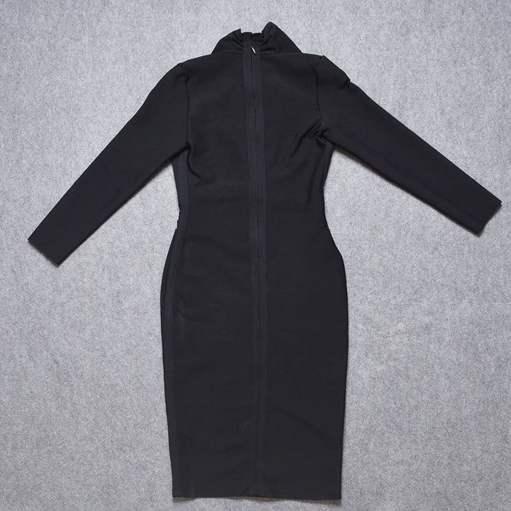 Black V Neck Long Sleeve Lady&