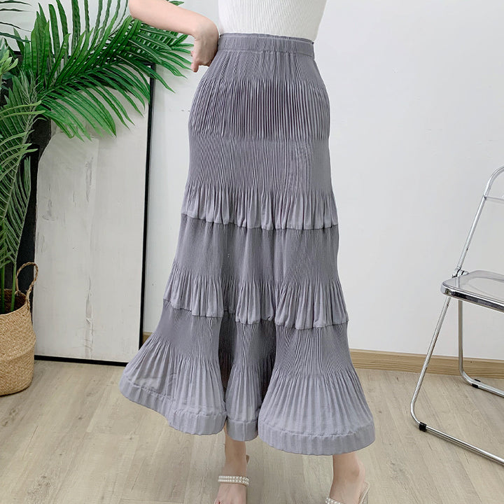 Elastic waist pleated skirt for women&