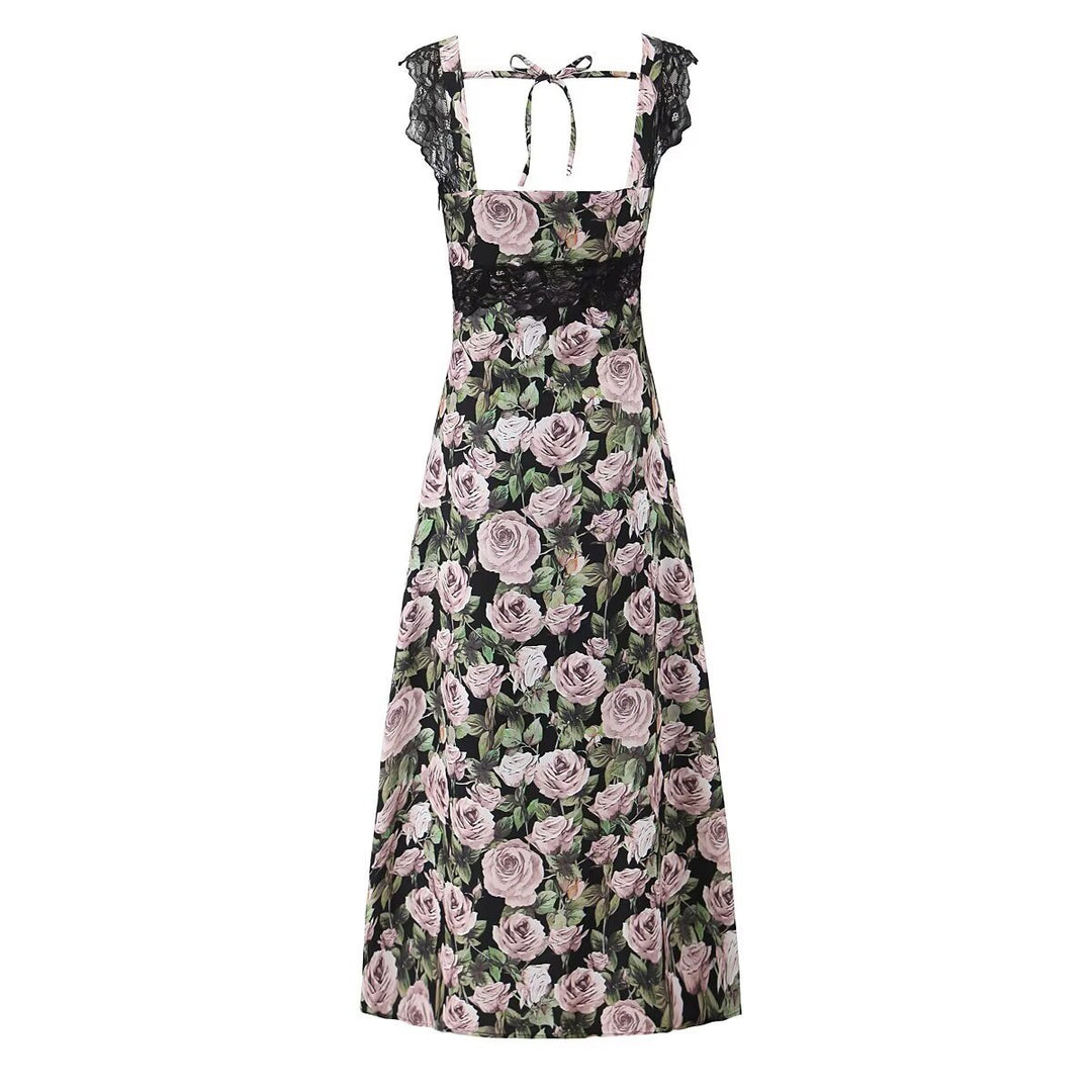 Printed lace camisole jumpsuit long skirt