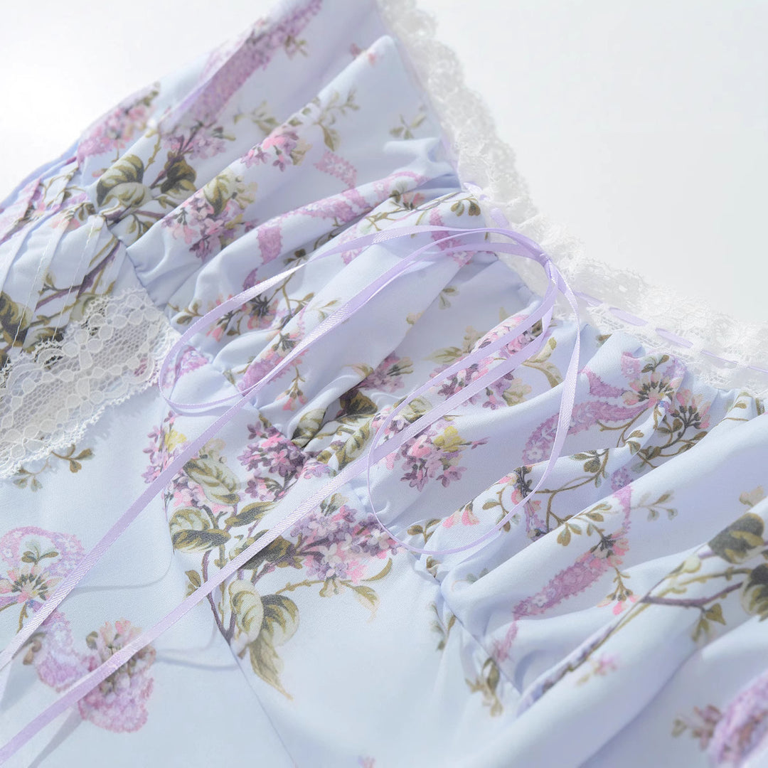 Waist collection printed patchwork lace short dress for women