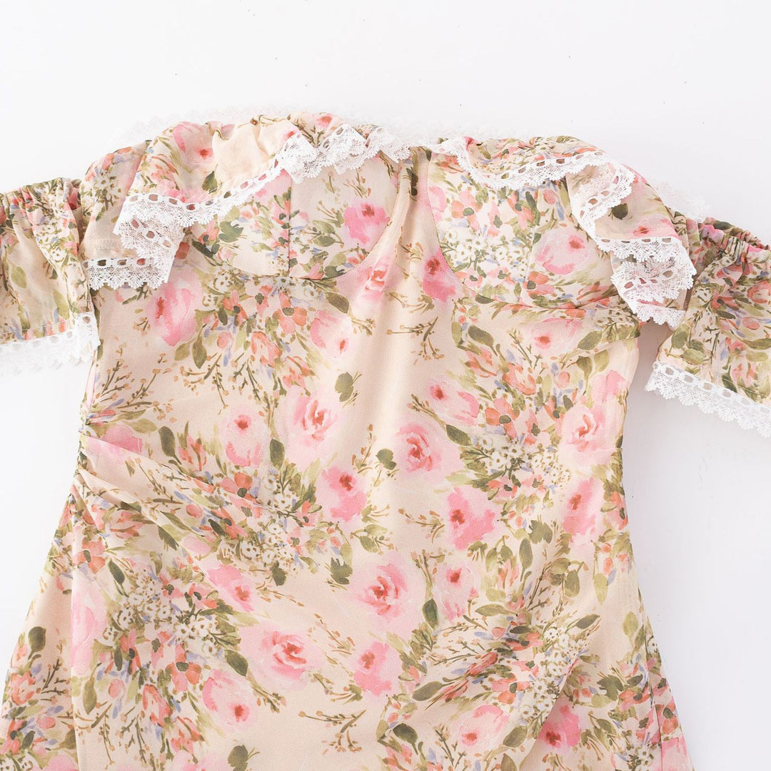Lace lace floral slimming short skirt dress