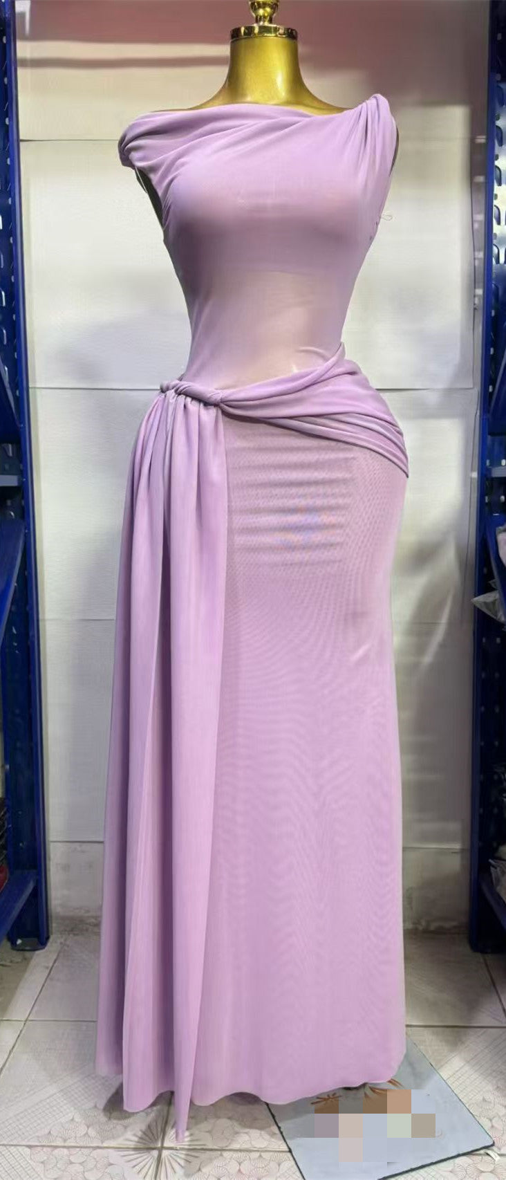 Twisted ribbon slim fit hip hugging knitted dress long skirt