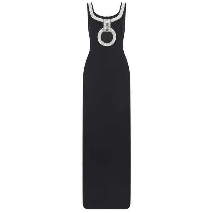 Womens Black Sleeveless Sling Design Diamond Party Club Bandage Dress