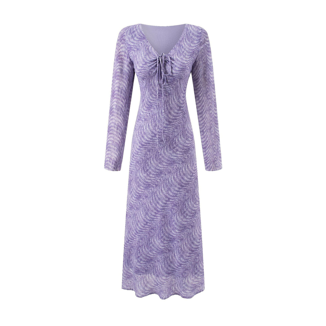 Sexy V-Neck Tie Long Sleeve Dress