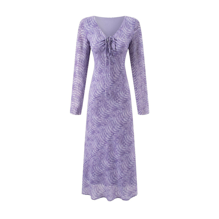 Sexy V-Neck Tie Long Sleeve Dress