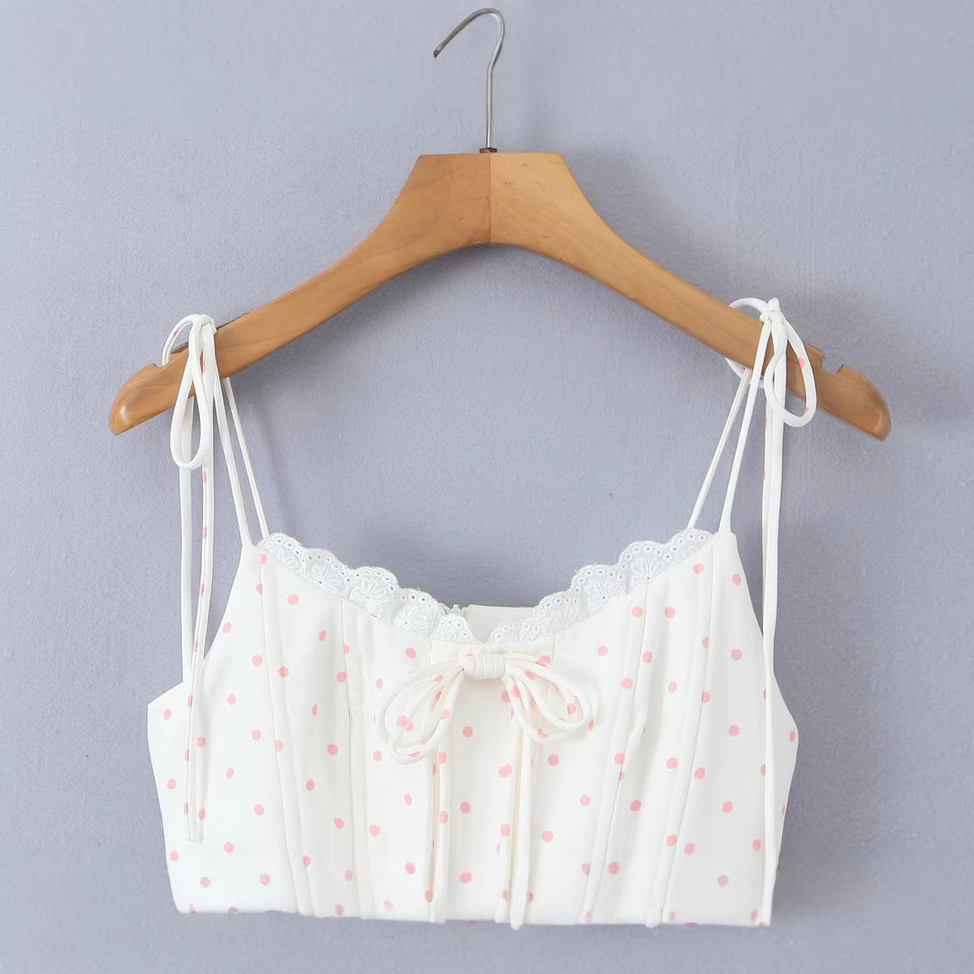 Fishbone polka dot strap suspender dress