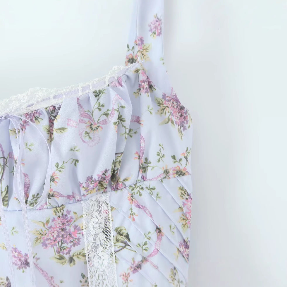 Lace printed short camisole dress for women