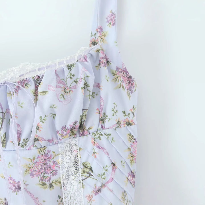 Lace printed short camisole dress for women