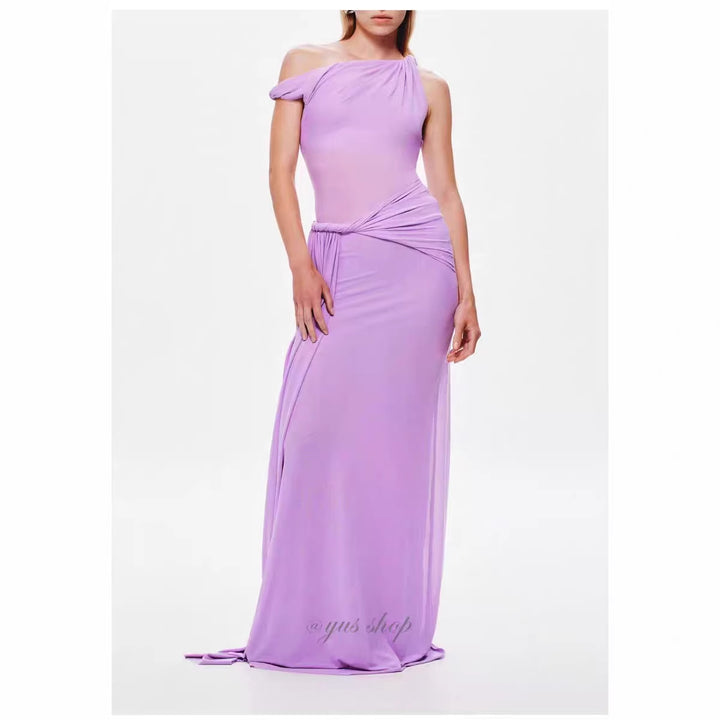 Twisted ribbon slim fit hip hugging knitted dress long skirt