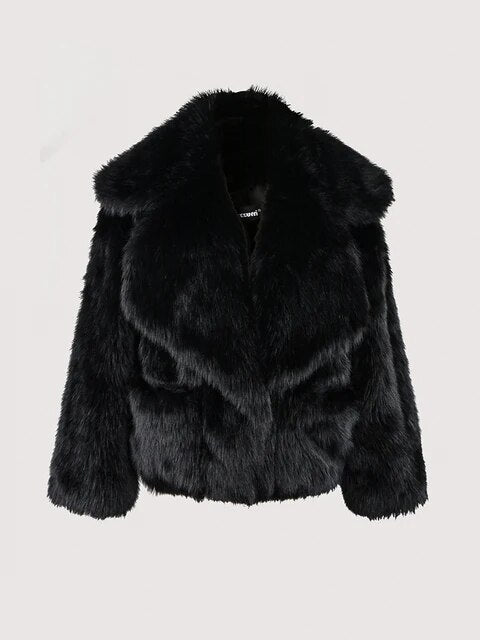 Nerazzurri Winter Short Loose Casual Hairy Soft Thick Warm Pink Faux Fur Coat Women with Big Collar and Pockets Fluffy Jacket
