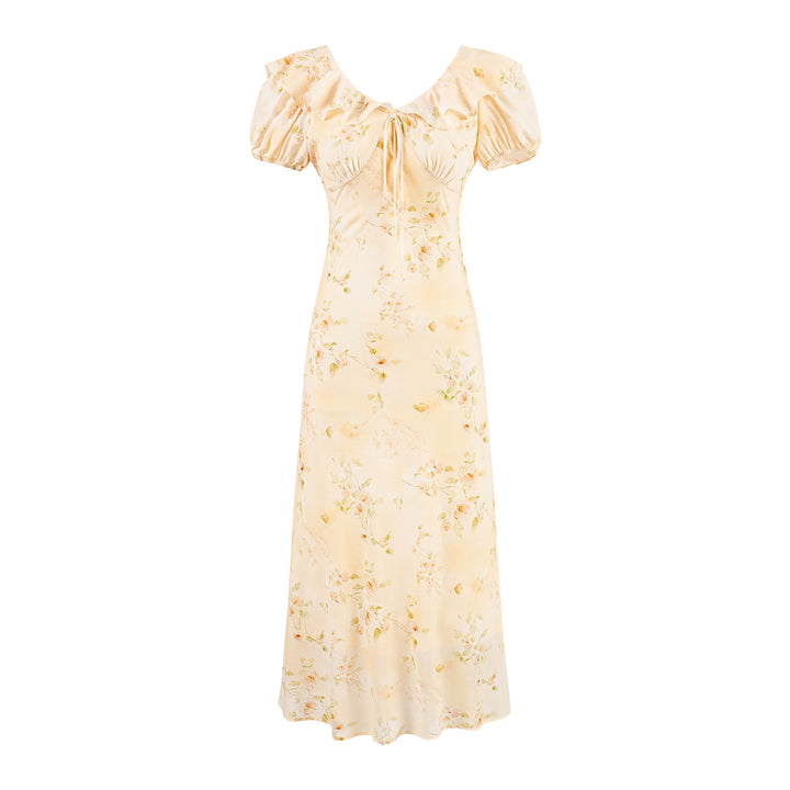 Sexy V-neck Front Tie Floral Backless Design Waist-cinching Long Dress