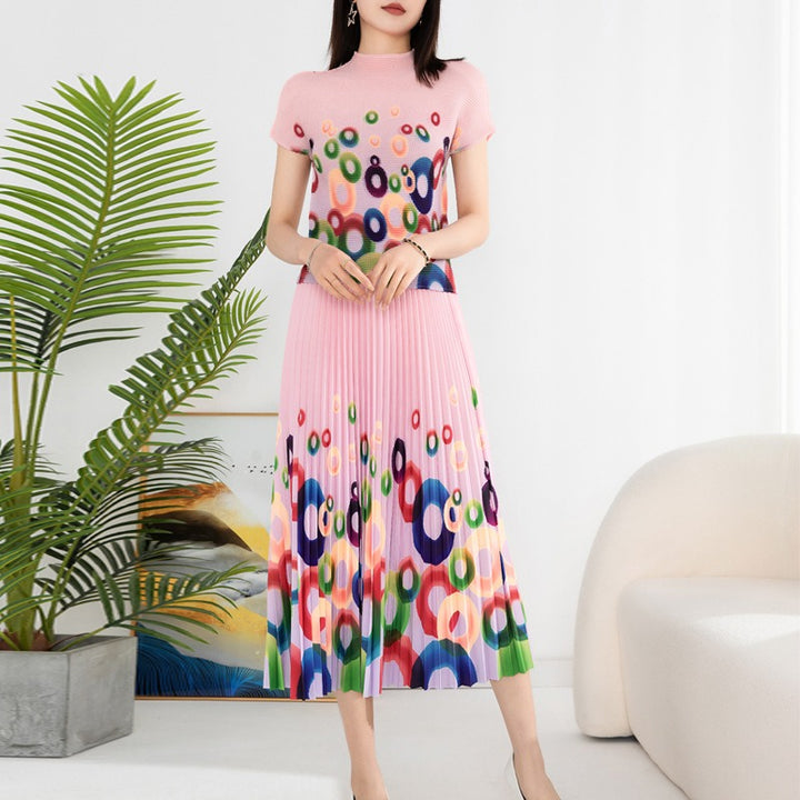 Printed pleated suit for women&