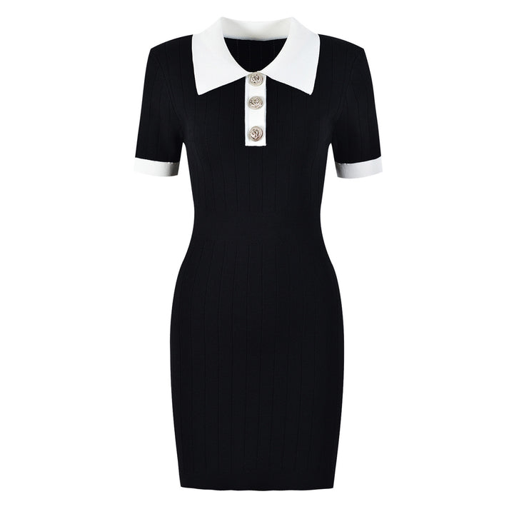 New fashionable and high-quality knitted collar slim fit short sleeved dress
