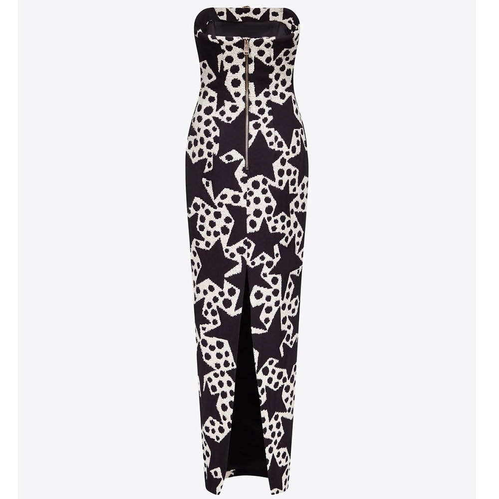 Off the shoulder split five pointed star print slim fitting temperament, socialite sexy dress dress dress