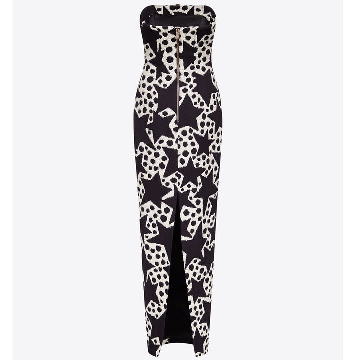 Off the shoulder split five pointed star print slim fitting temperament, socialite sexy dress dress dress