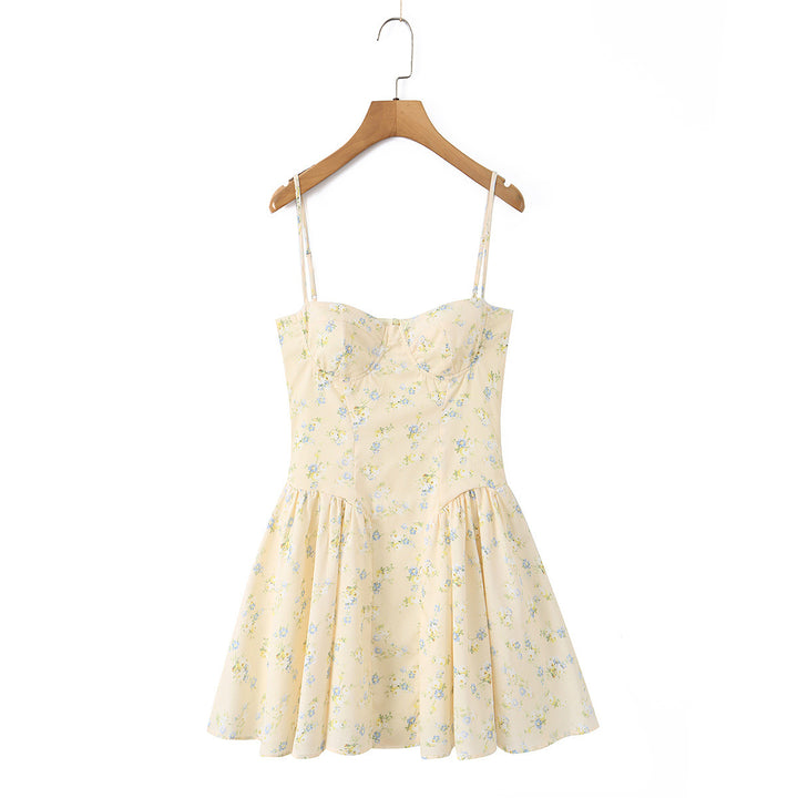 Holiday style floral waist cinching camisole dress