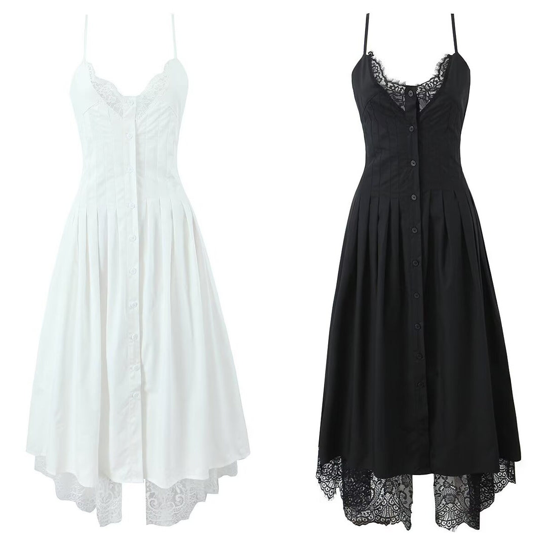 Splicing lace camisole jumpsuit long skirt