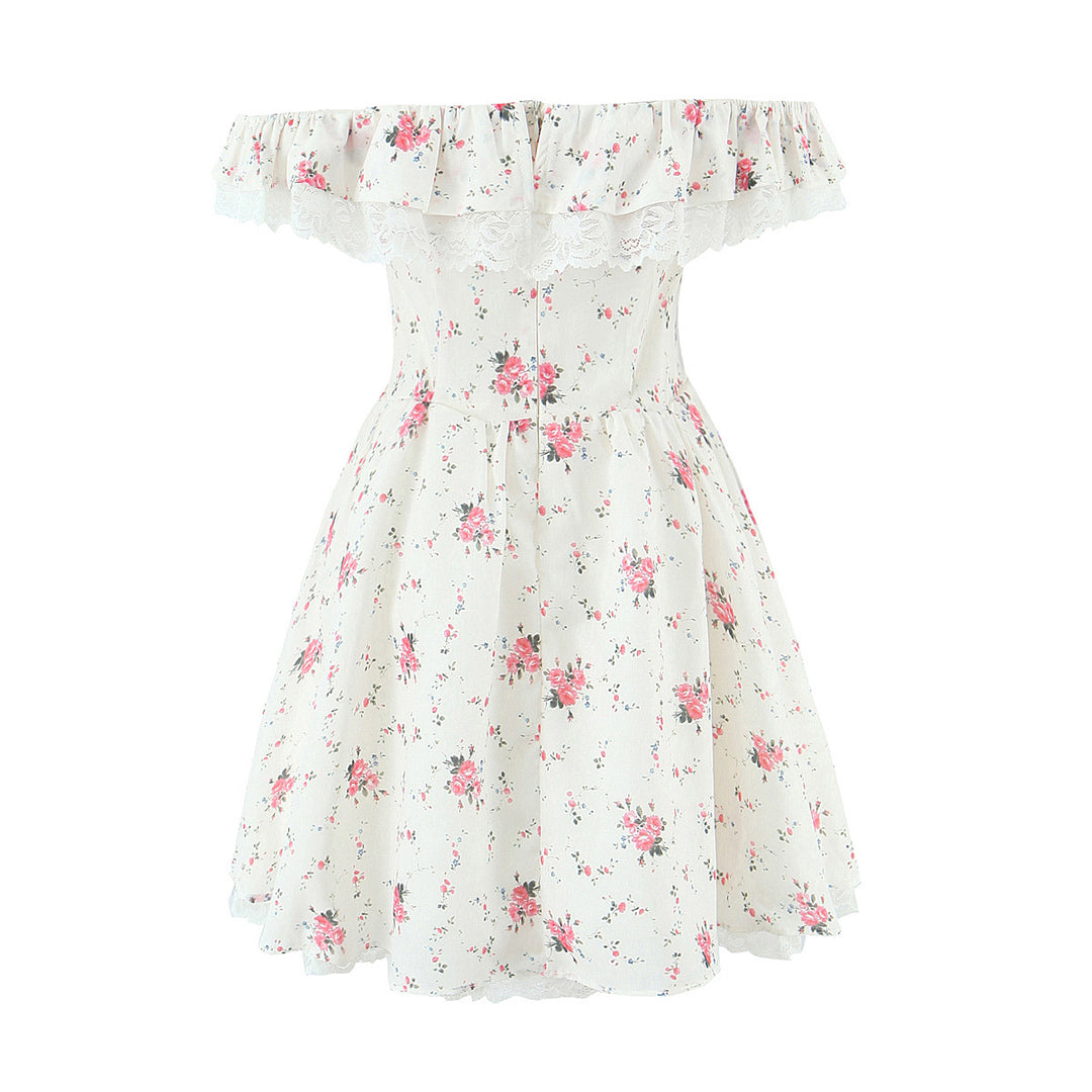 Sleeveless one shoulder floral short skirt