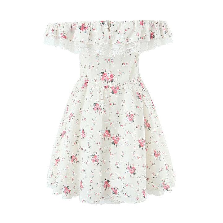 Sleeveless one shoulder floral short skirt