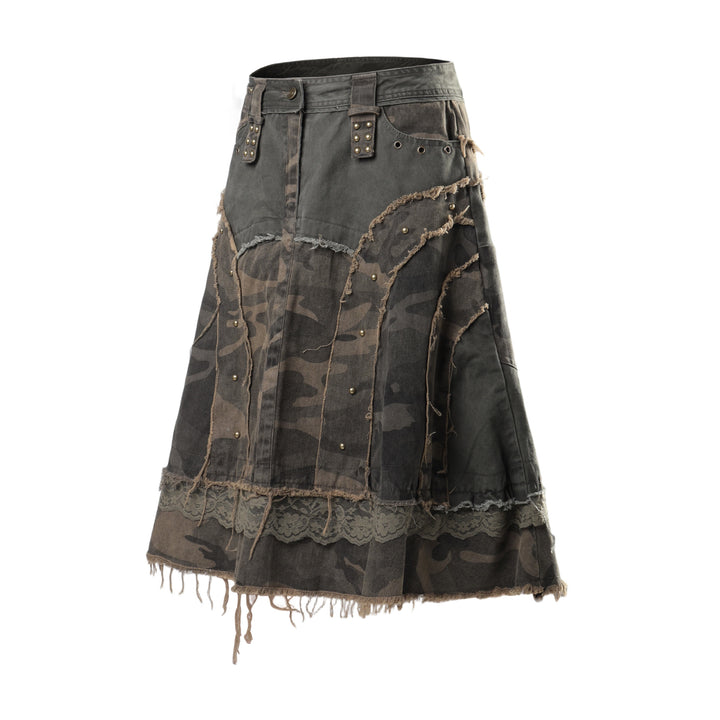 Rivet camouflage half body skirt long skirt for women