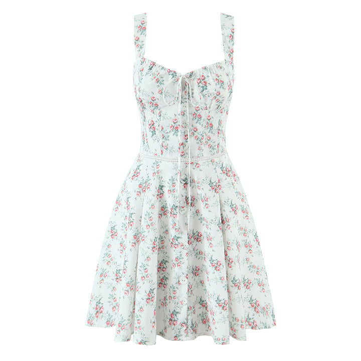 V-neck floral suspender dress
