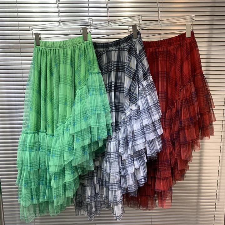 Solid Color Patchwork Gazue Dissymmetry High Waist A Line Skirt