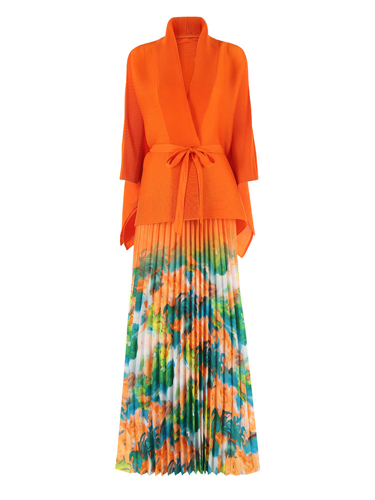 Wrinkle print lapel tie long sleeved top for women&