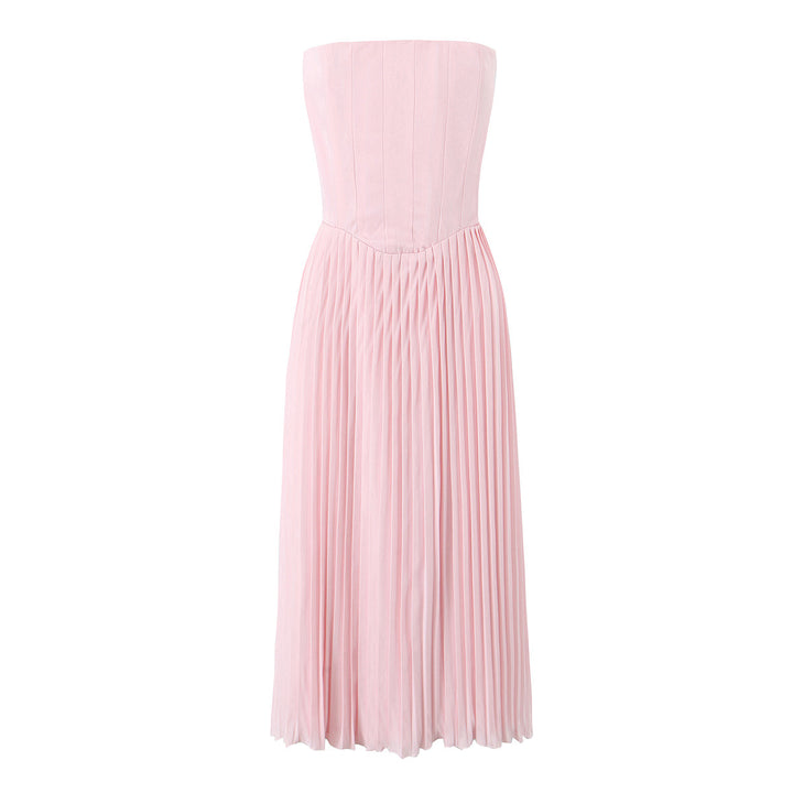 Pink pleated waistband mid length dress
