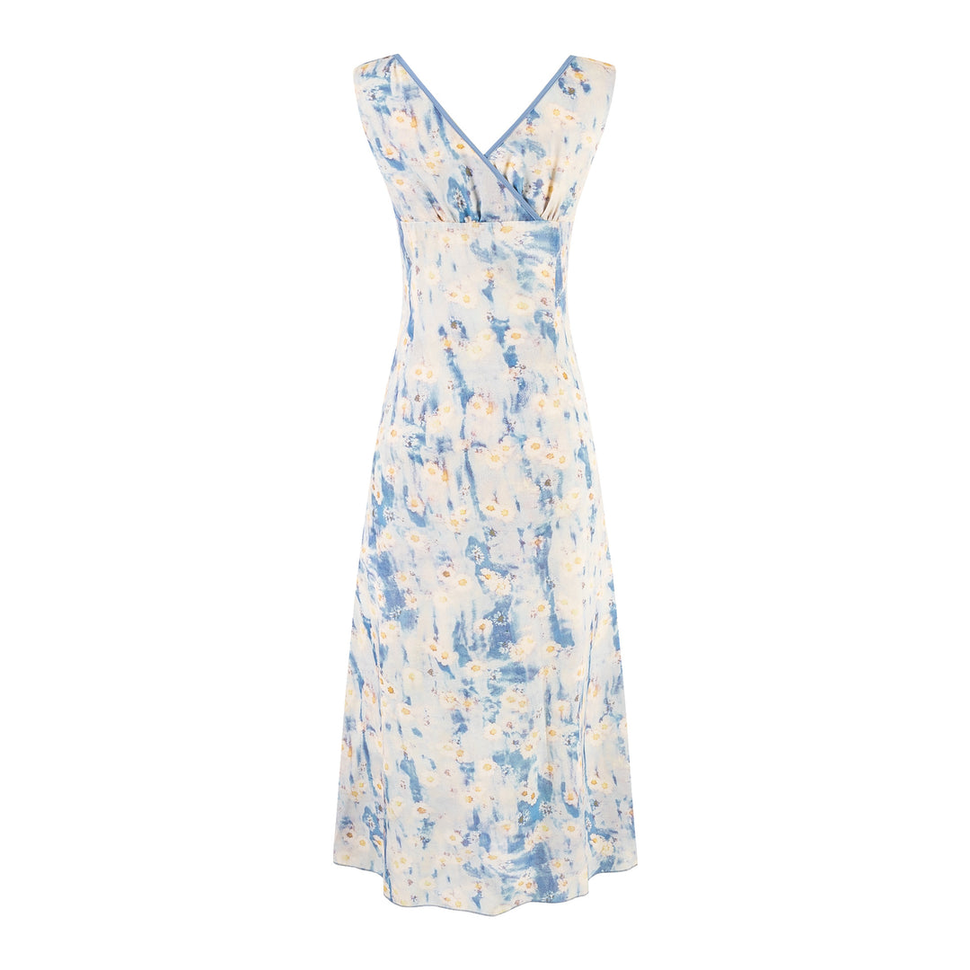 V-neck ruffled ribbon dress
