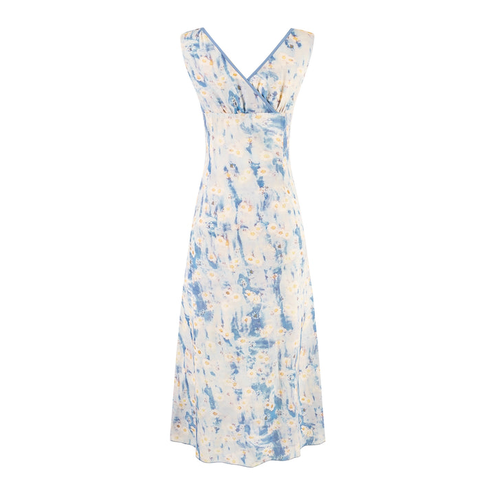 V-neck ruffled ribbon dress