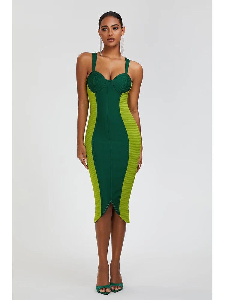 Green bandage dress sexy runway dress buttocks wrapped skirt