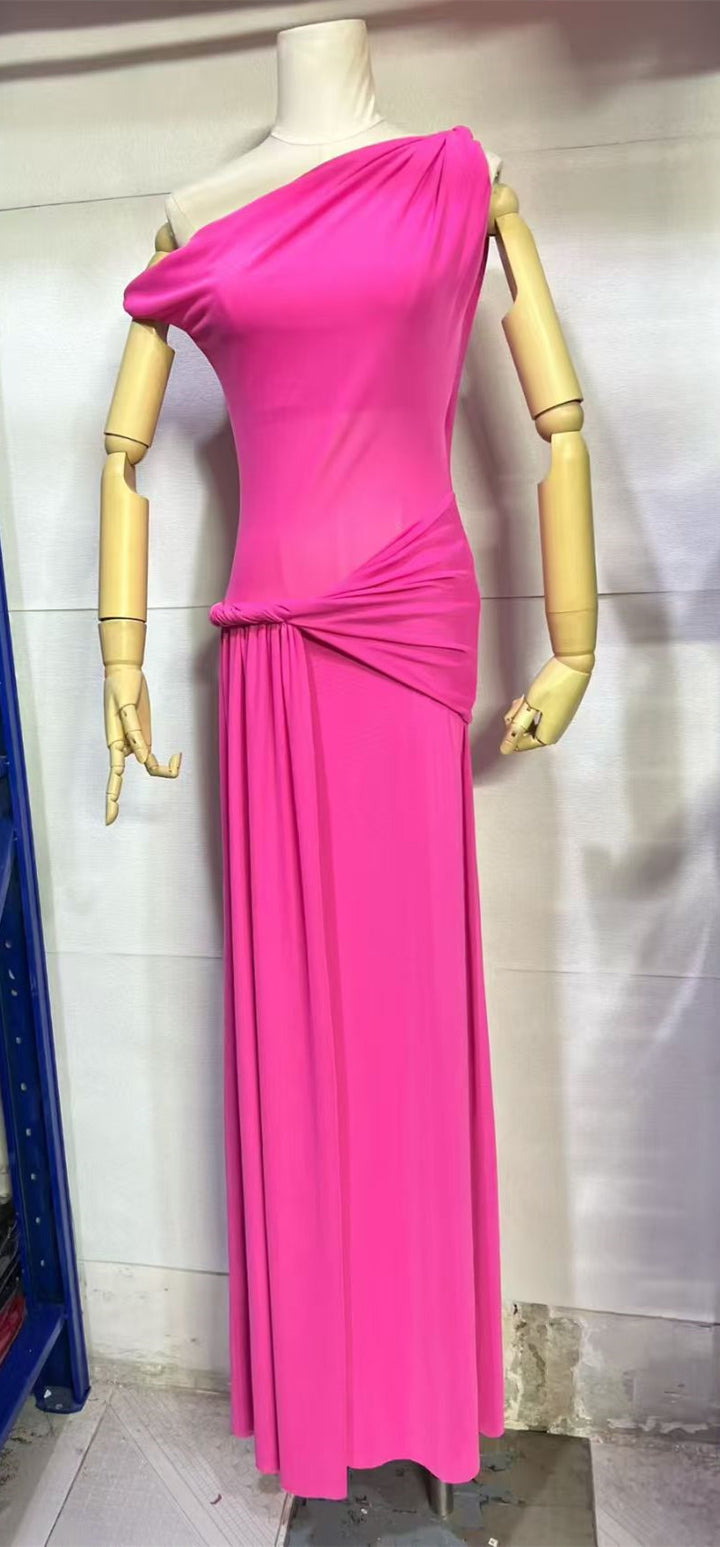 Twisted ribbon slim fit hip hugging knitted dress long skirt