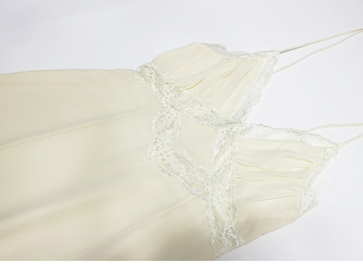 V-neck hollow lace camisole mid length dress
