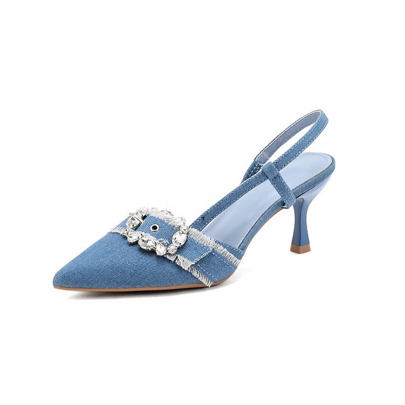 The Bijou Denim Slingback Heels