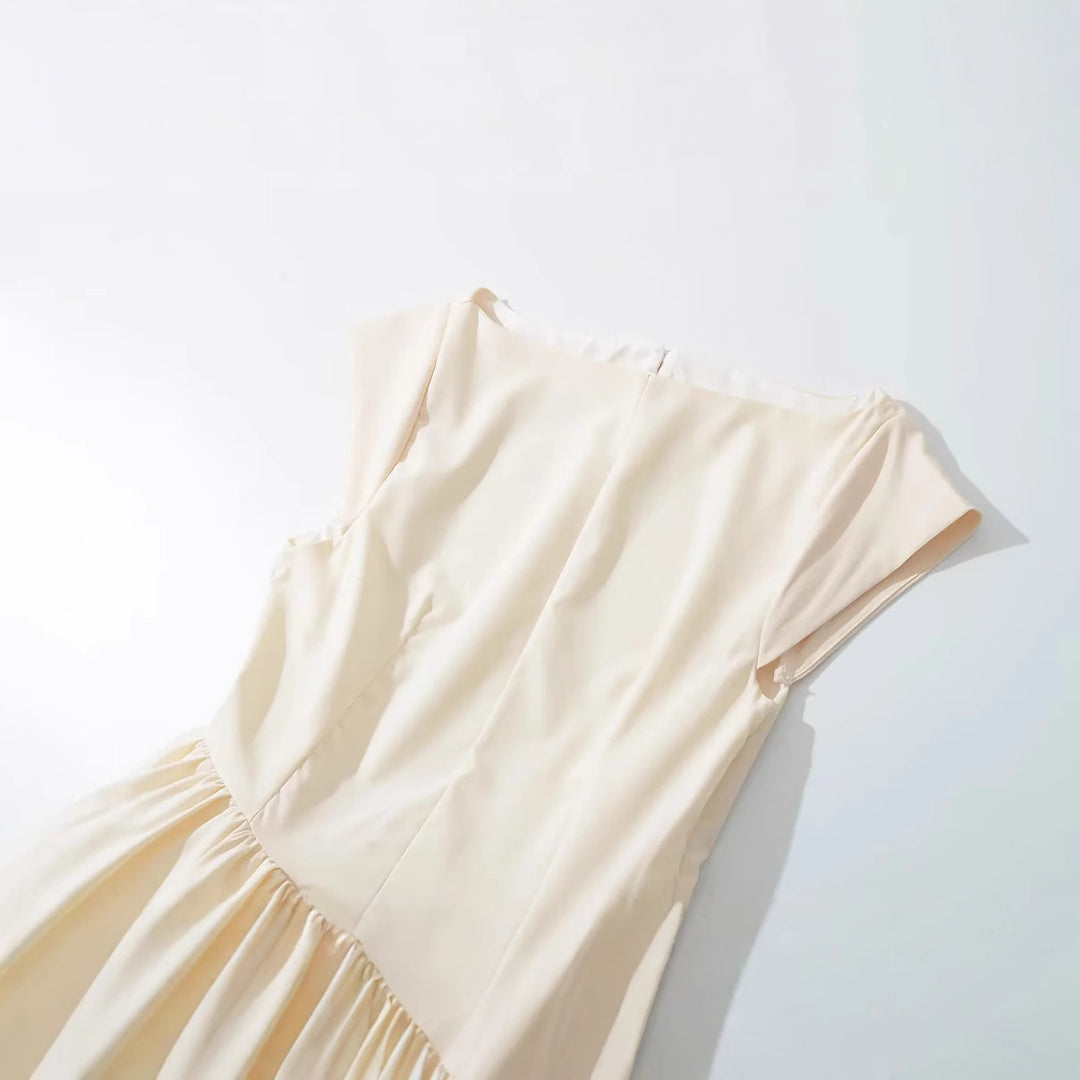Sleeveless backless mid length dress slim fit mesh solid color dress